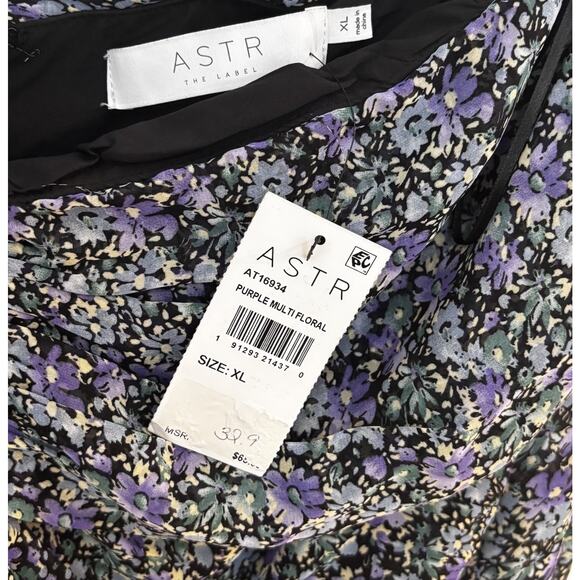 ASTR The Label Balloon Sleeve Purple Multi Floral Top XL Full Zip Back Shirred - Picture 7 of 7